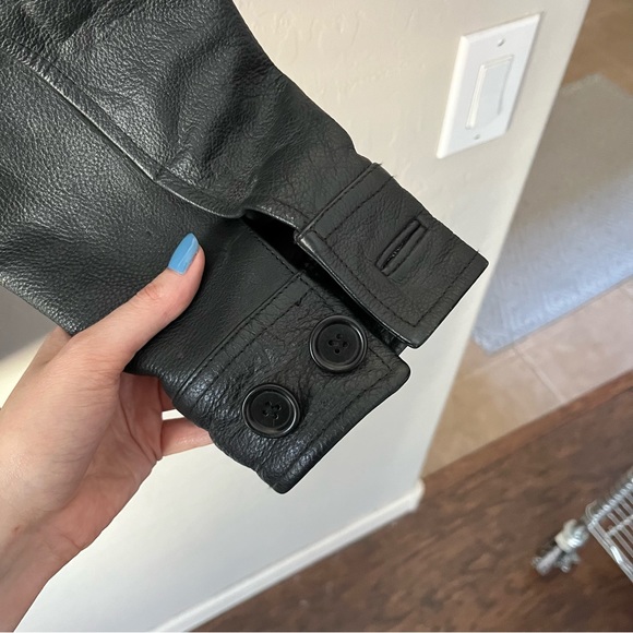 Gap Vintage 90s Y2K Lined Leather Button Up Coat - Picture 5 of 7